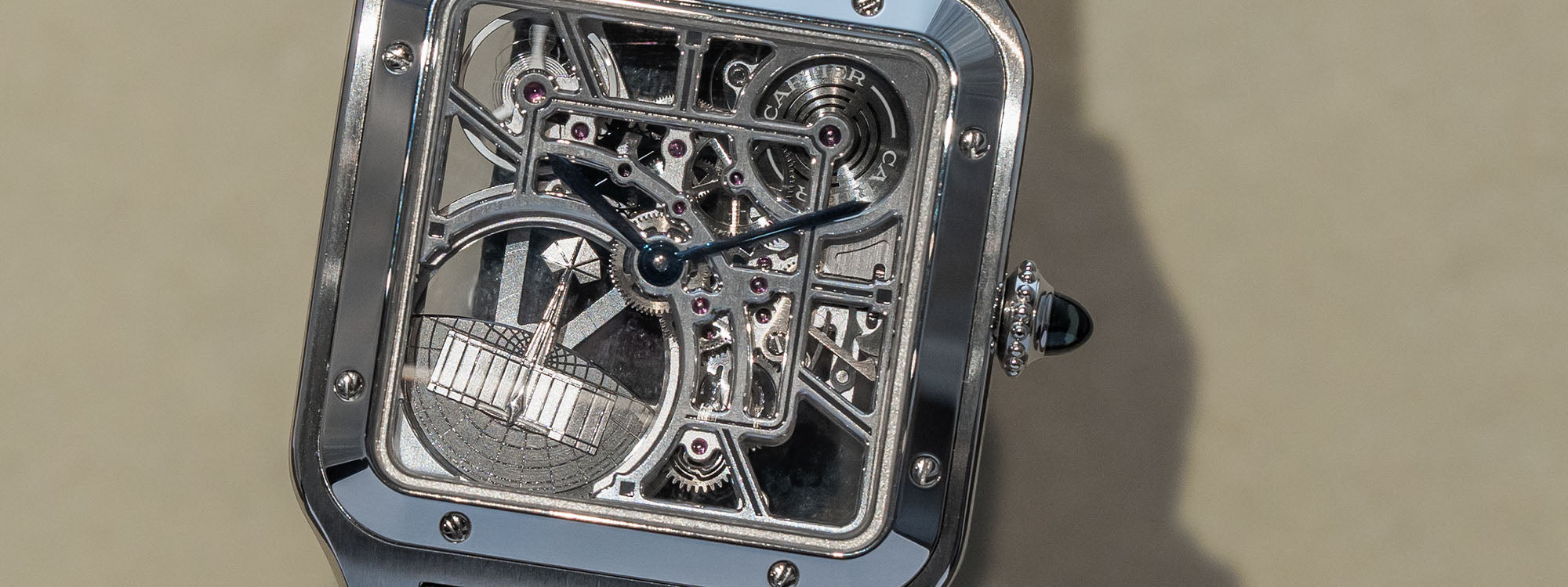 Rose Gold Cartier Santos Skeleton Automatic Movement Luxury Diamond Wrist  Watch For Men