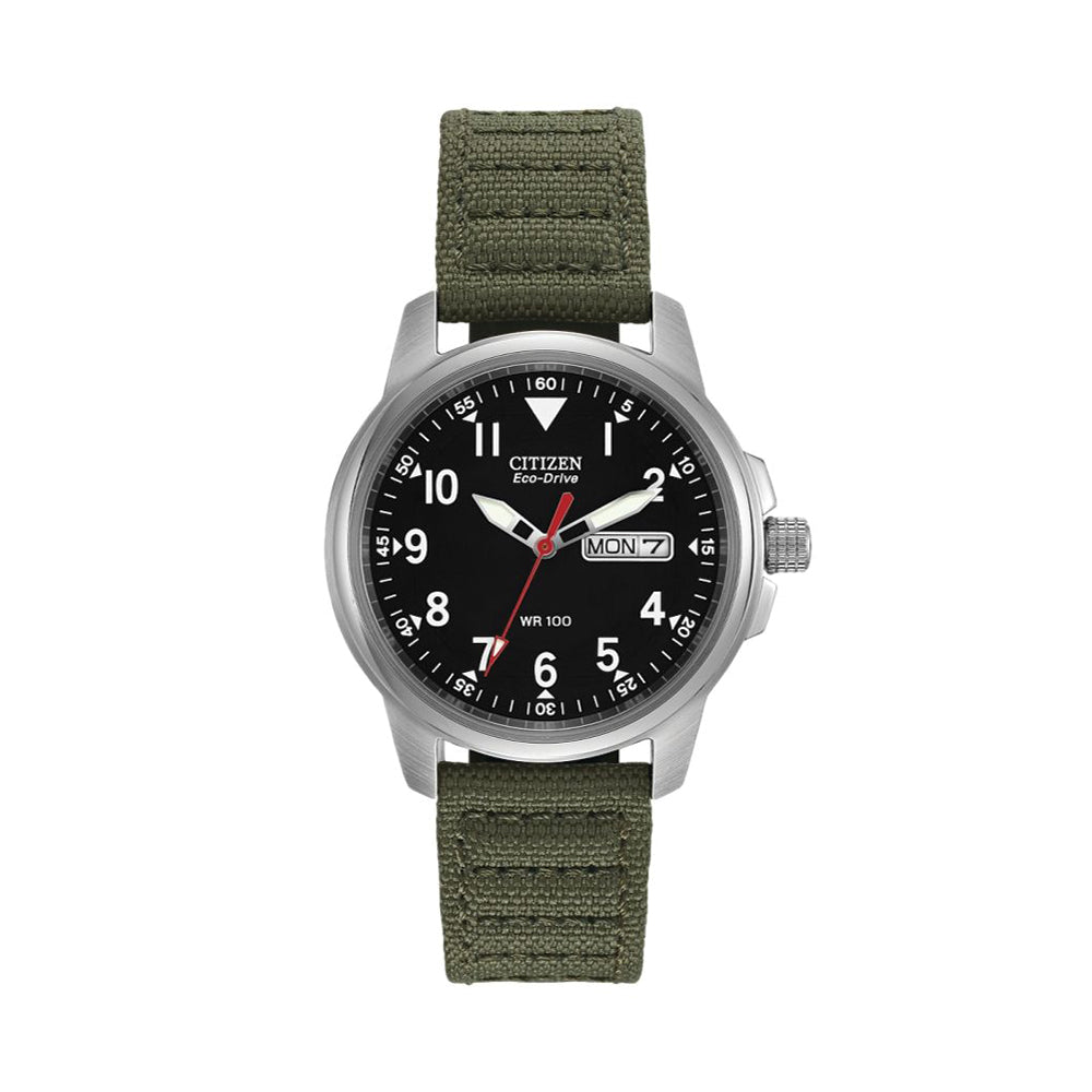 Garrison Eco-Drive 37mm - Black on Green Nylon Strap | Teddy