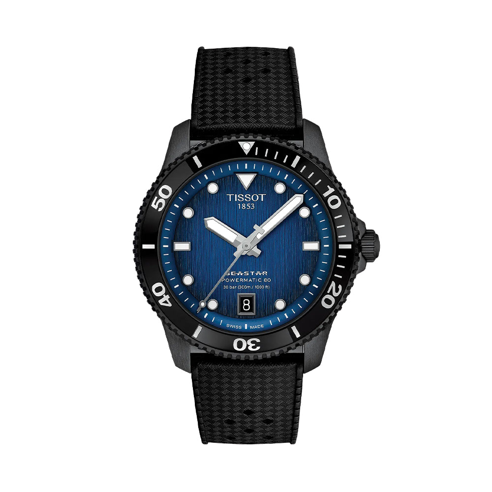 Seastar 1000 Powermatic 80 Black PVD 40mm - Blue on Rubber Strap