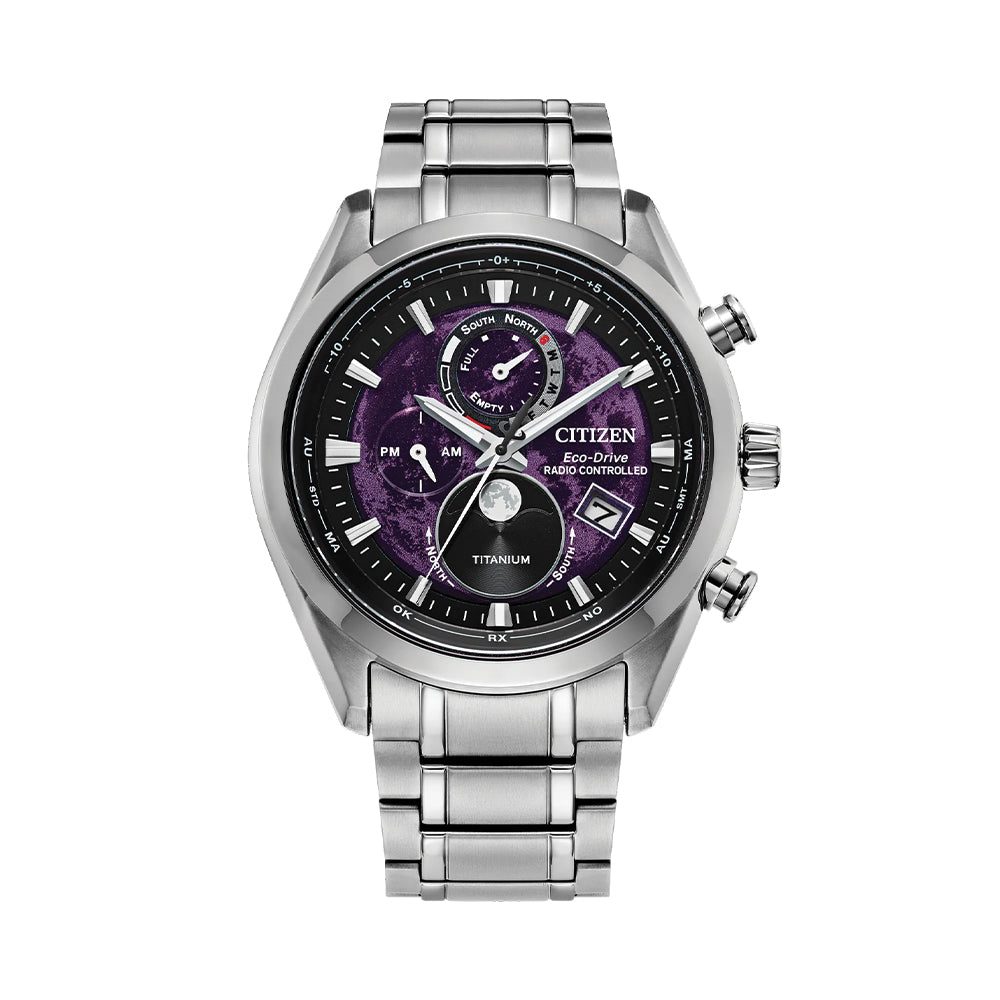 Tsuki-yomi Atomic Timekeeping Eco-Drive 43mm - Purple on Bracelet