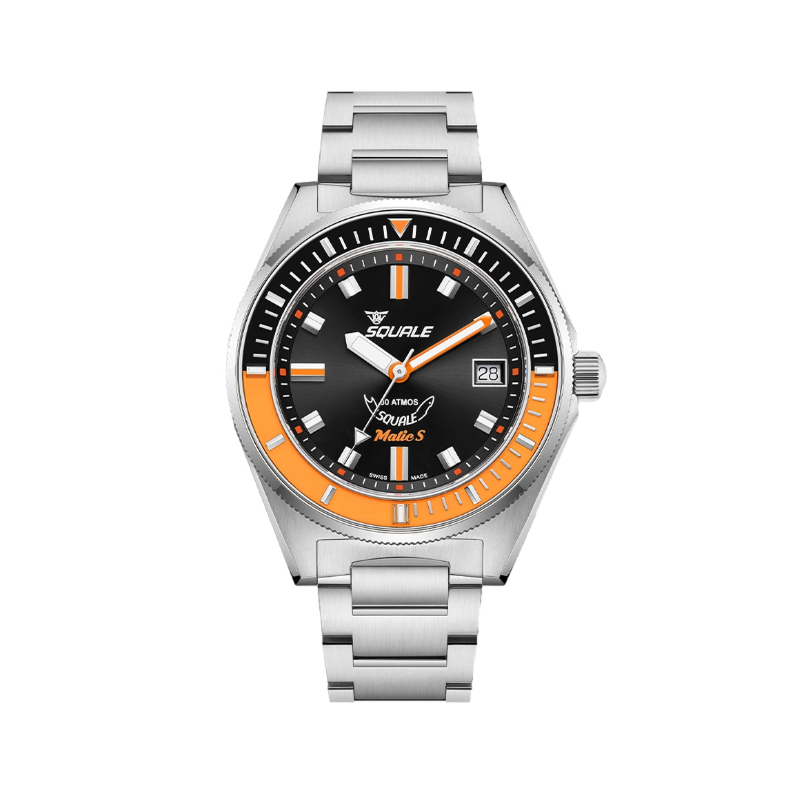 パーツ TA SQUALE 130-53T Matic S 39.5mm - Black, Orange Bezel on Bracelet | Teddy Baldassarre