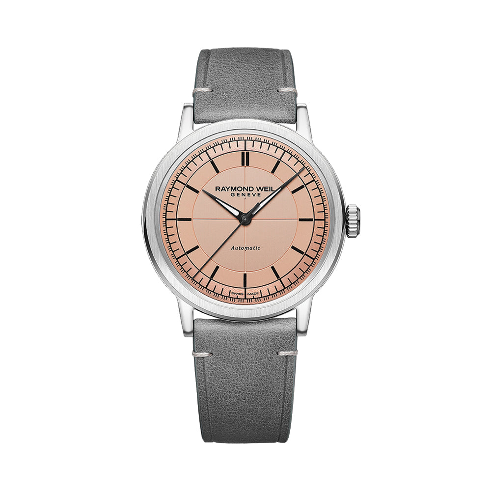 Millesime Men's Automatic Sector Dial 39.5mm - Salmon on Leather