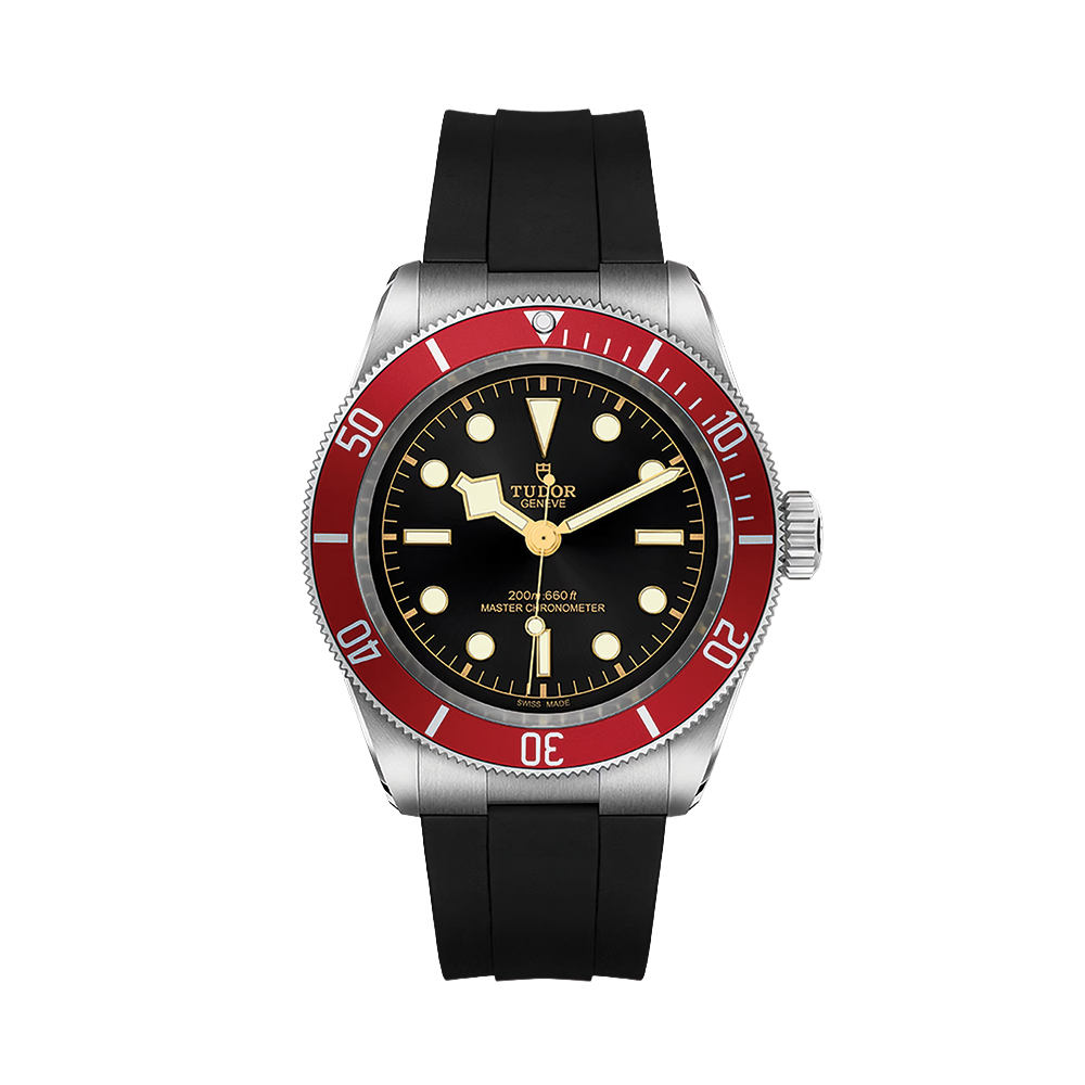 Black Bay 41mm - Black, Burgundy Bezel on Rubber Strap | Teddy