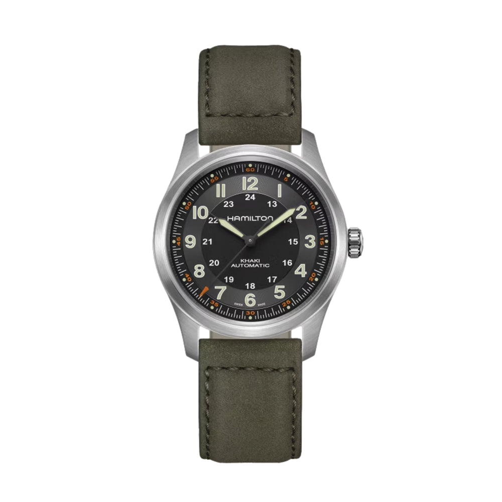 Khaki Field Titanium Auto 38mm - Black on Leather Strap | Teddy