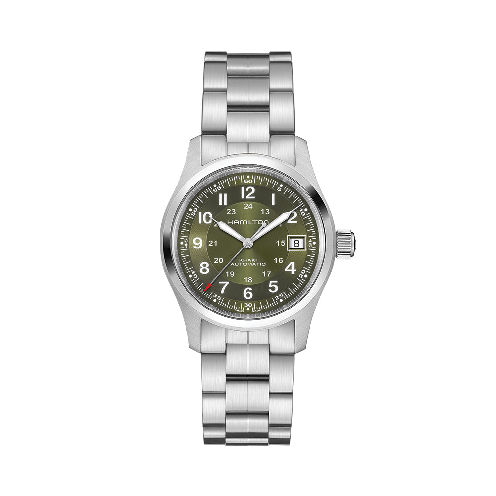 Hamilton Khaki グリーンデイト Khaki Field Auto Date 38mm - Green on Bracelet | Teddy Baldassarre