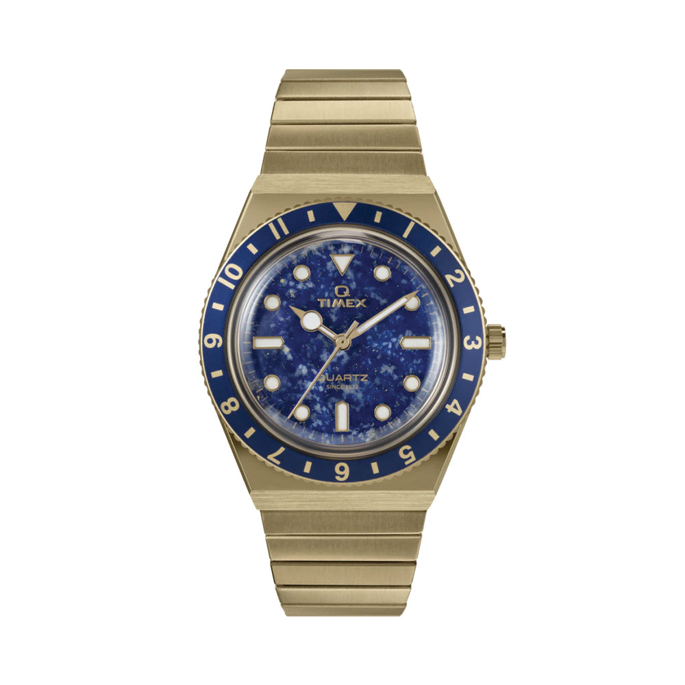 Q Timex® Gold-Tone 36mm Blue on Stainless Steel Expansion Band