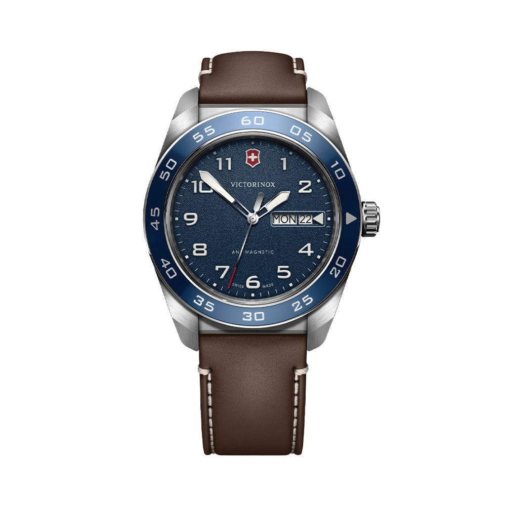 Swiss Army Quartz 42mm - Blue on Brown Leather Strap | Teddy  display picture 2