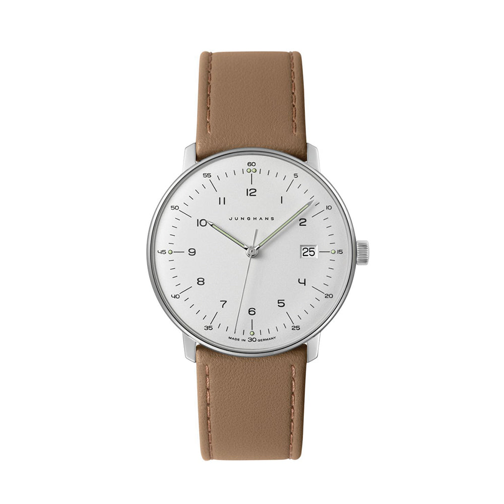 Max Bill Quartz 38mm - White on Tan Leather Strap | Teddy Baldassarre