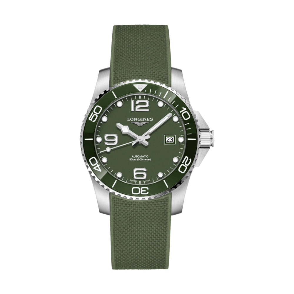 HydroConquest 41mm Green on Rubber Strap Teddy Baldassarre