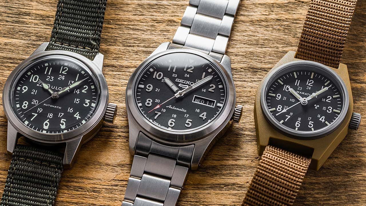 Entry-Level Field Watches Comparison - Bulova VWI Hack, Seiko SRPG27, 