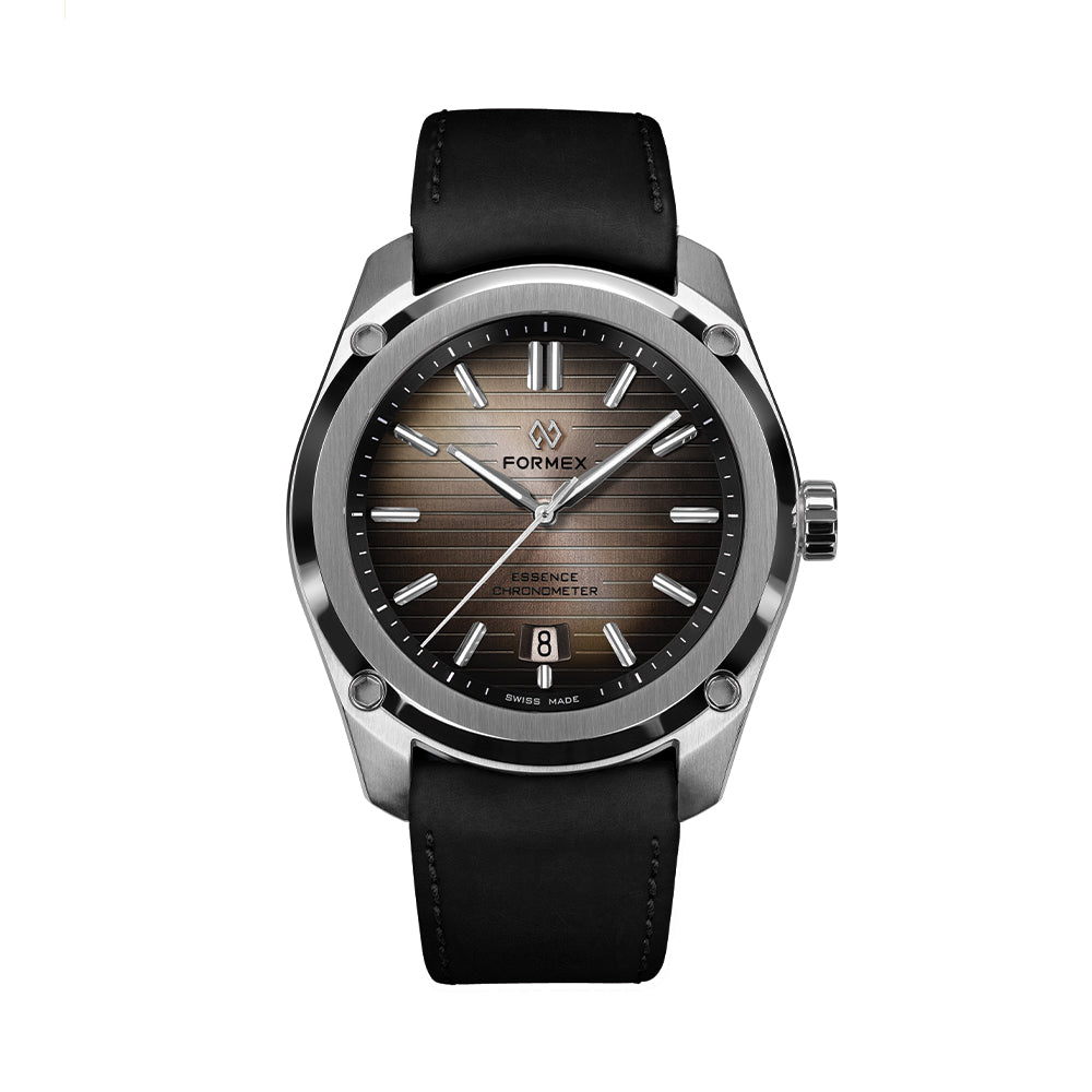 Essence 41mm Degradé Brown watch with gradient brown dial and black leather strap