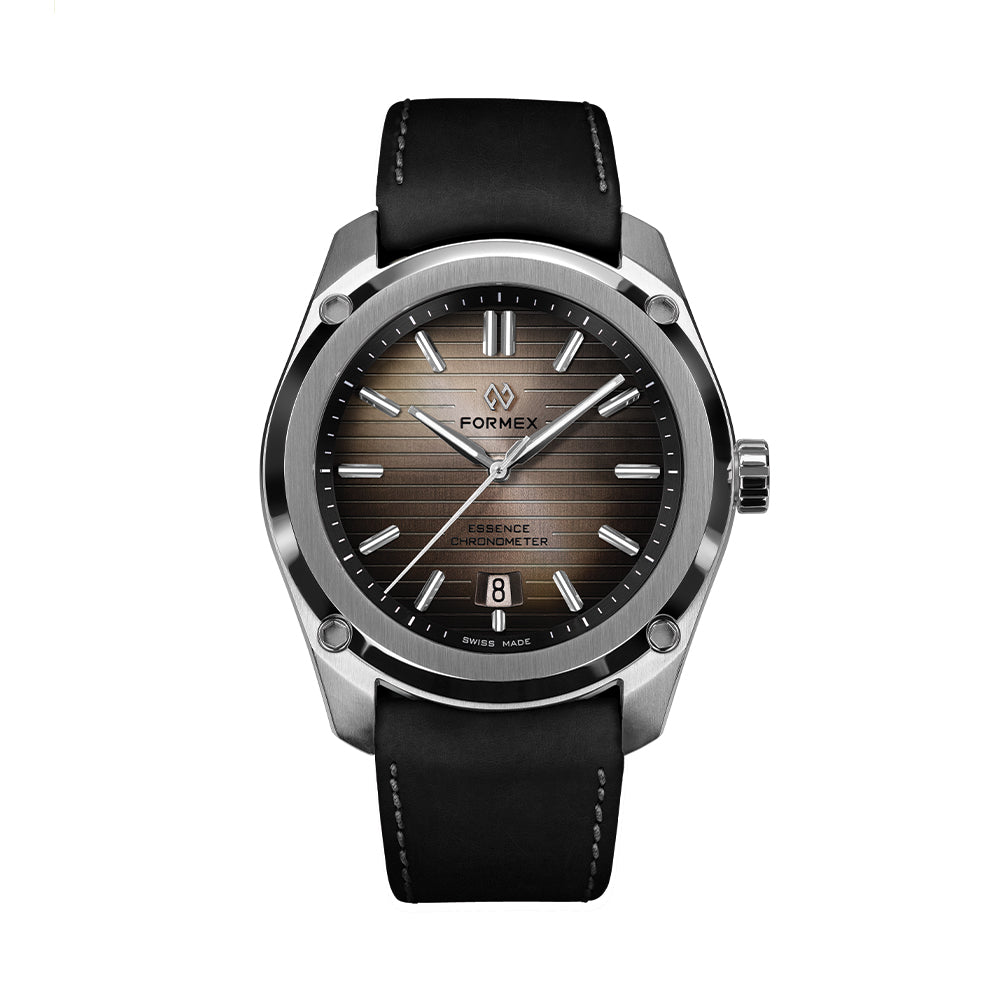 Formex Essence 41mm Degradé Brown watch with black leather strap