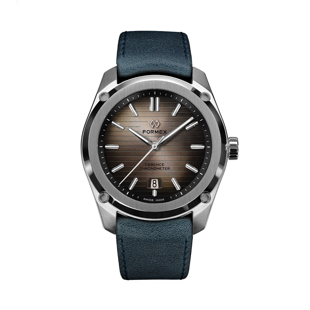 Formex Essence 41mm Degradé Brown watch with blue leather strap