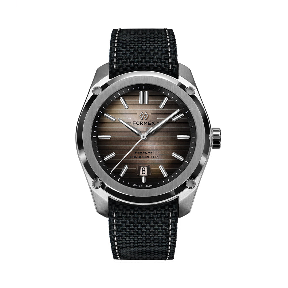 Essence 41mm Degradé Brown watch with black woven strap and gradient brown dial