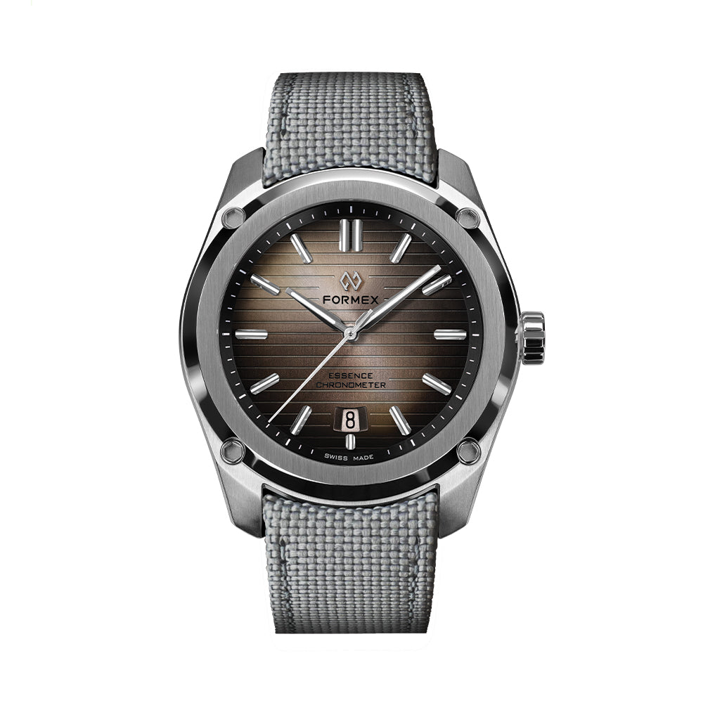 Essence 41mm Degradé Brown watch with gray woven strap and gradient brown dial