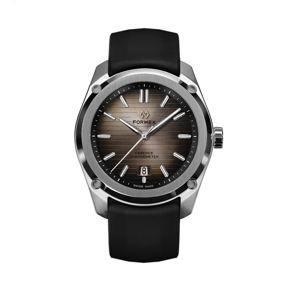 Formex Essence 41mm Degradé Brown watch with gradient brown dial, stainless steel case and black strap