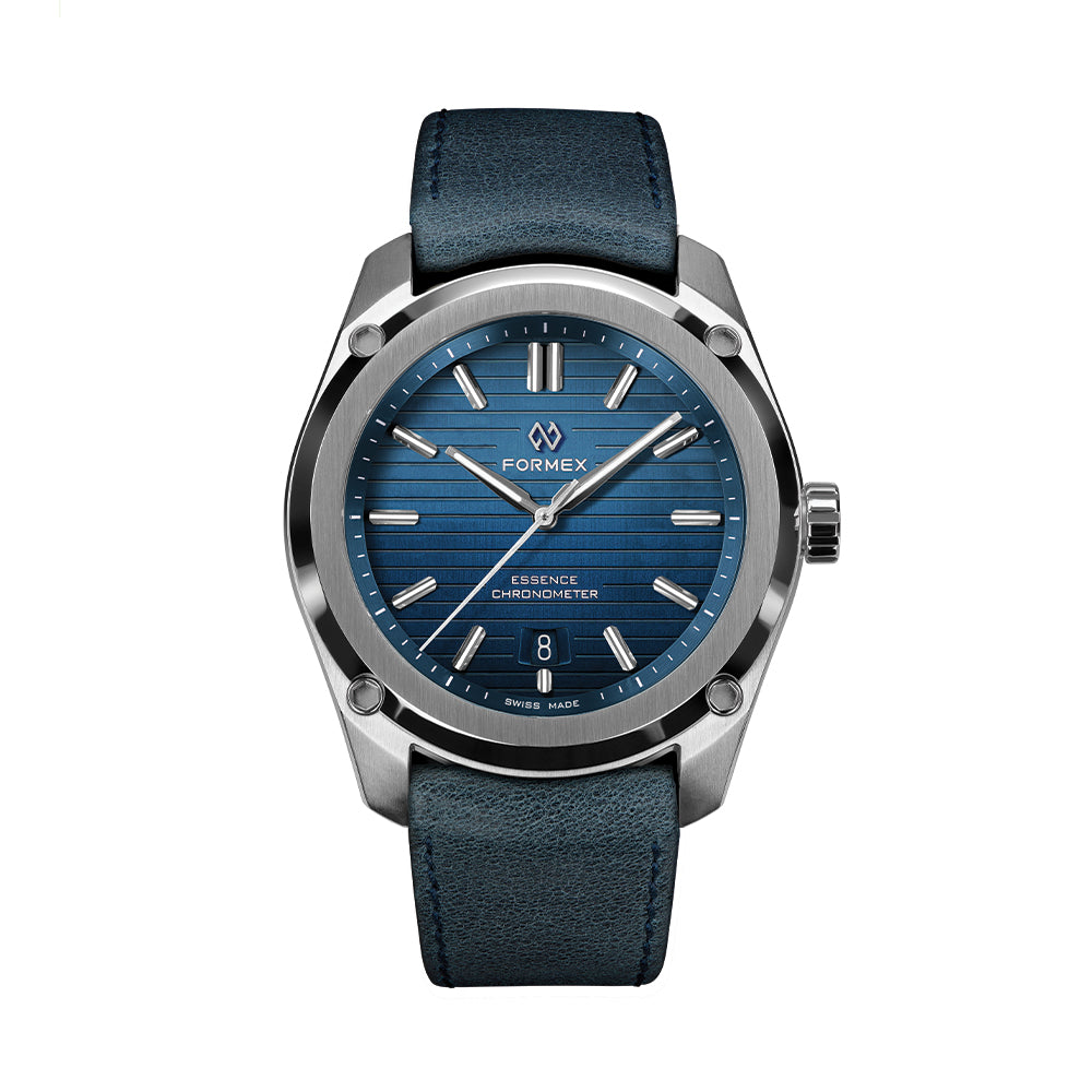 Essence 41mm blue dial watch with blue leather strap