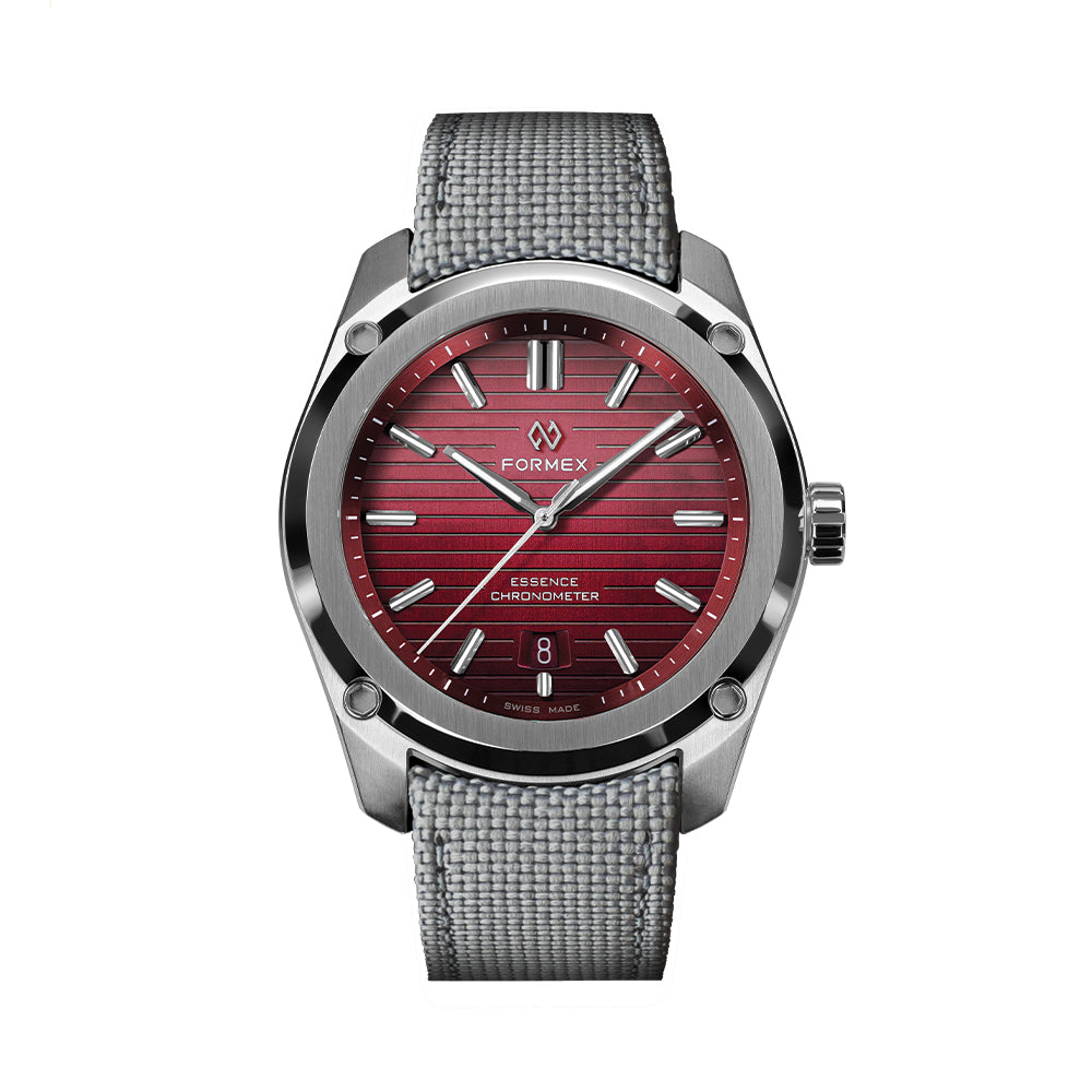 Formex Essence 41mm Gamaret Red watch with gray woven strap