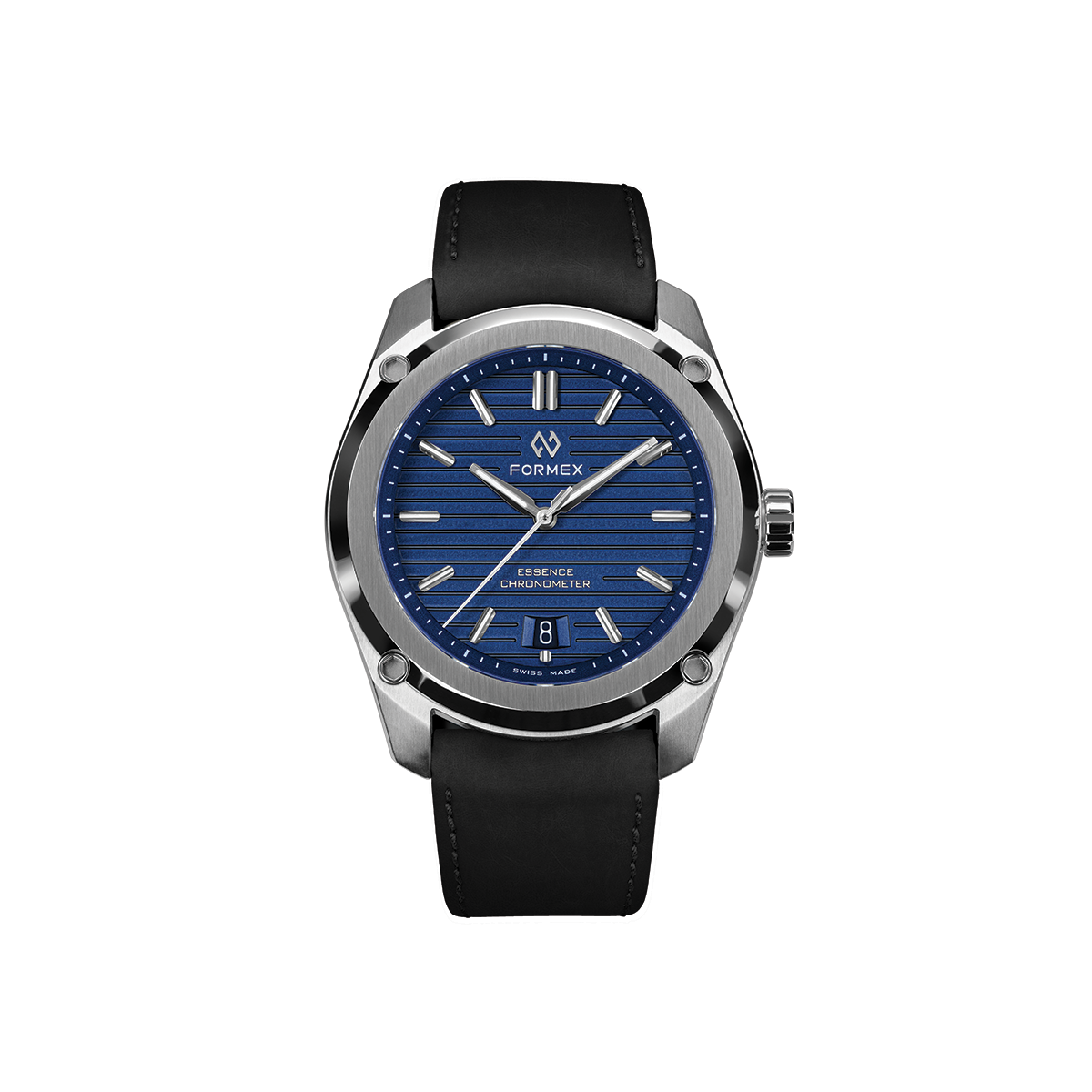 Formex Essence Automatic COSC 39mm watch with blue dial and black leather strap