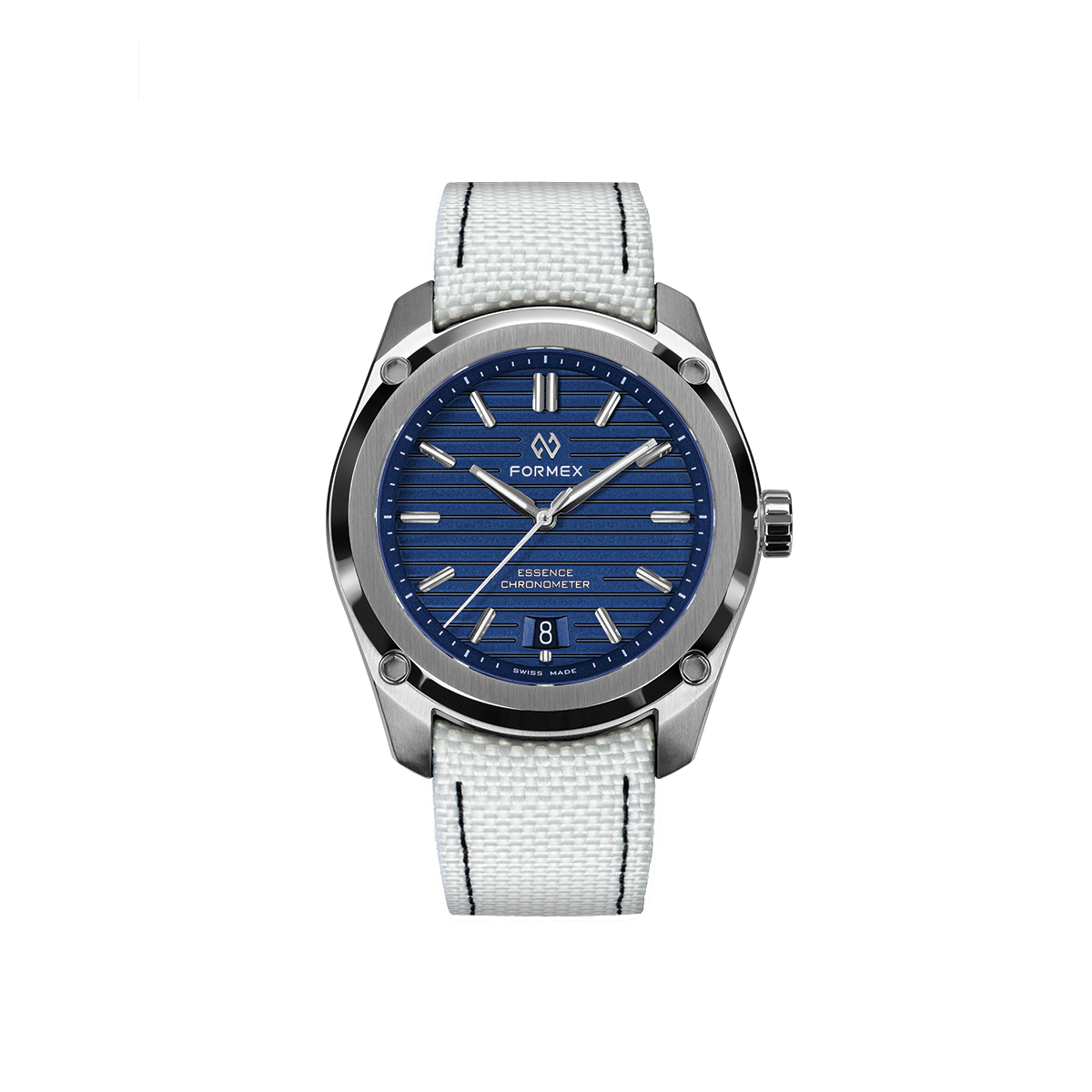 Formex Essence Automatic COSC 39mm blue dial watch with white fabric strap