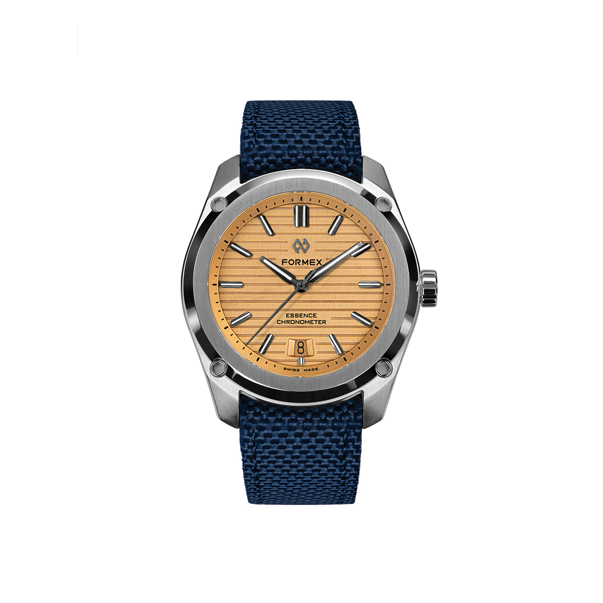 Essence Automatic COSC 39mm Radiant Bronze watch with a blue woven strap