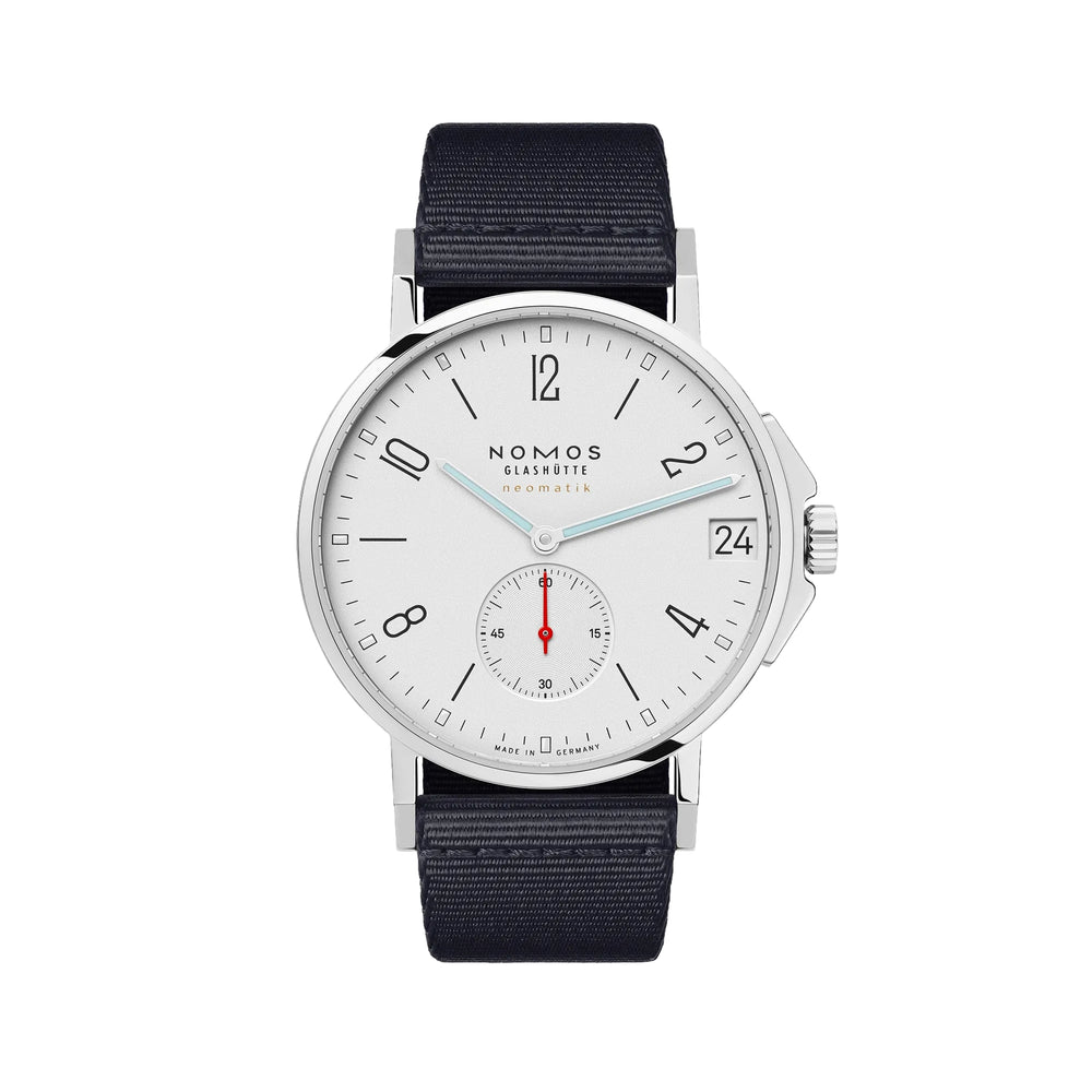 Ahoi Neomatik Sapphire Back 38mm - White Silver-Plated on Fabric Strap