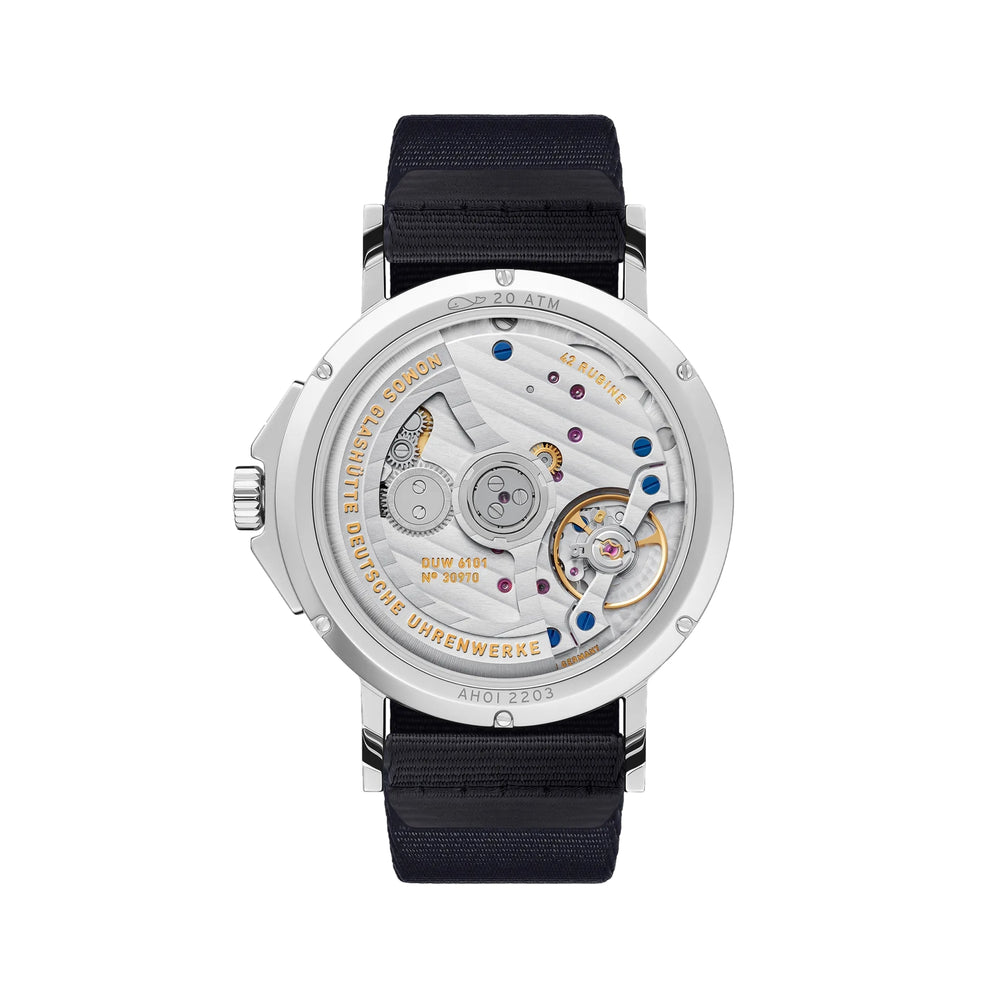 Ahoi Neomatik Sapphire Back 38mm - White Silver-Plated on Fabric Strap