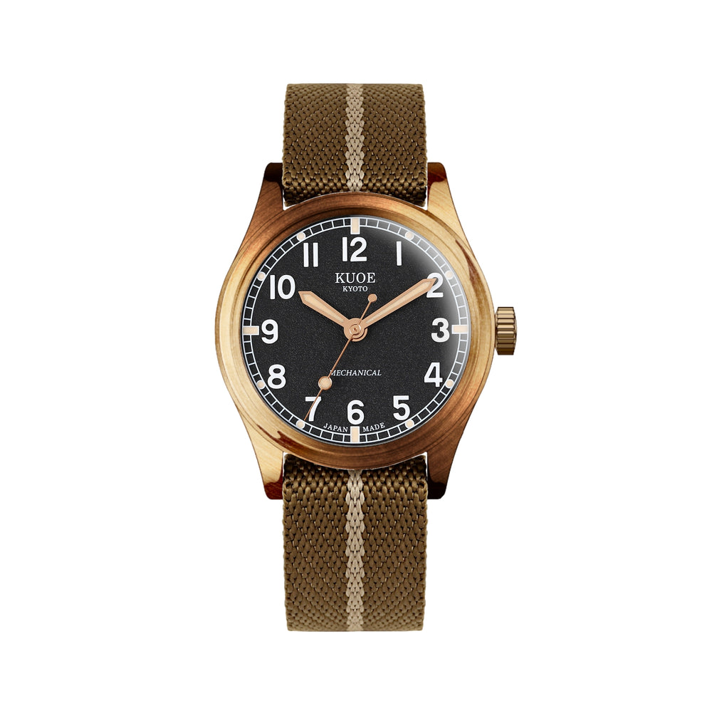 OLD SMITH Bronze No-Date 38mm - Black on Khaki x Beige Fabric Strap