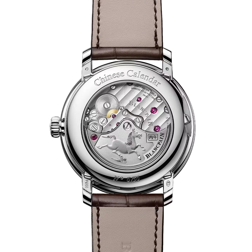 Villeret Calendrier Chinois Traditionnel Platinum Year of the Horse Limited Edition 45.2mm - Salmon on Leather Strap