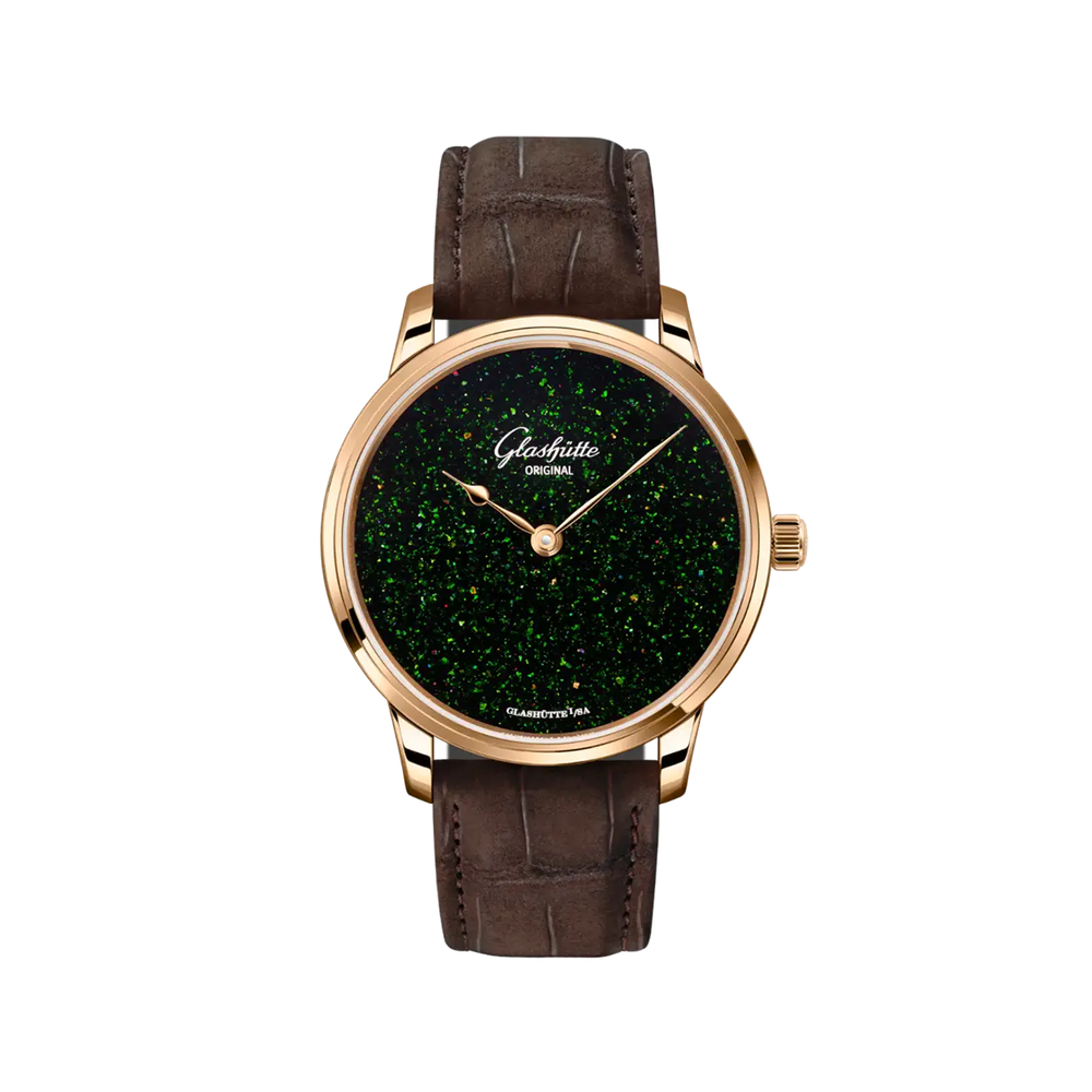 Senator Aventurine Red Gold 40mm - Green on Leather Strap