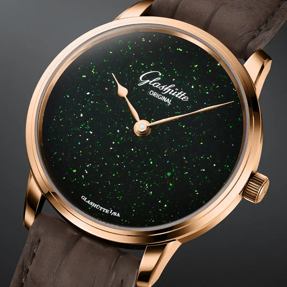 Senator Aventurine Red Gold 40mm - Green on Leather Strap