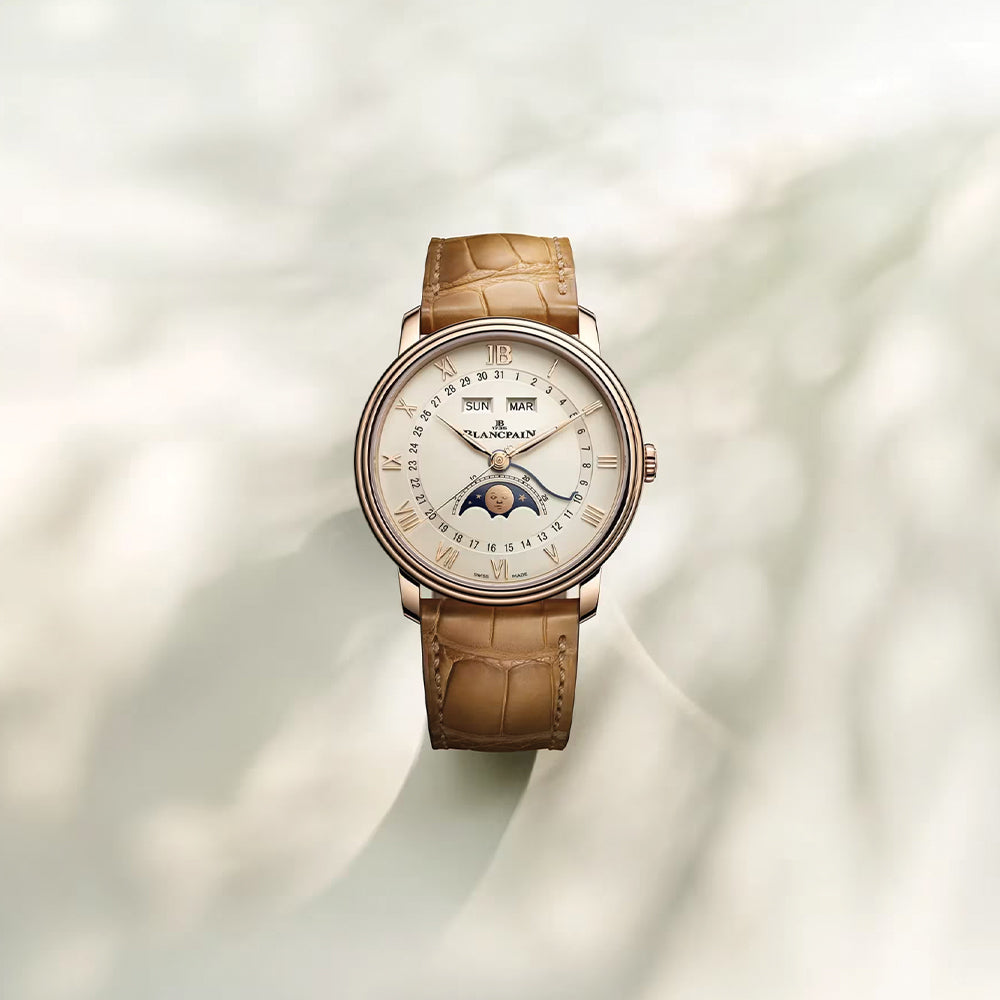Villeret Moonphase Red Gold 40mm - Opaline on Leather Strap
