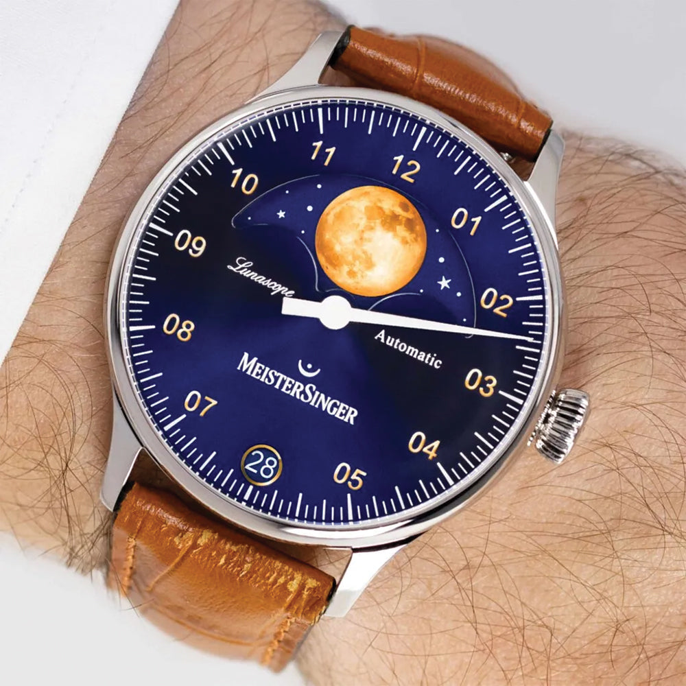 Lunascope 40mm - Sunburst Blue and Gold on Leather Strap