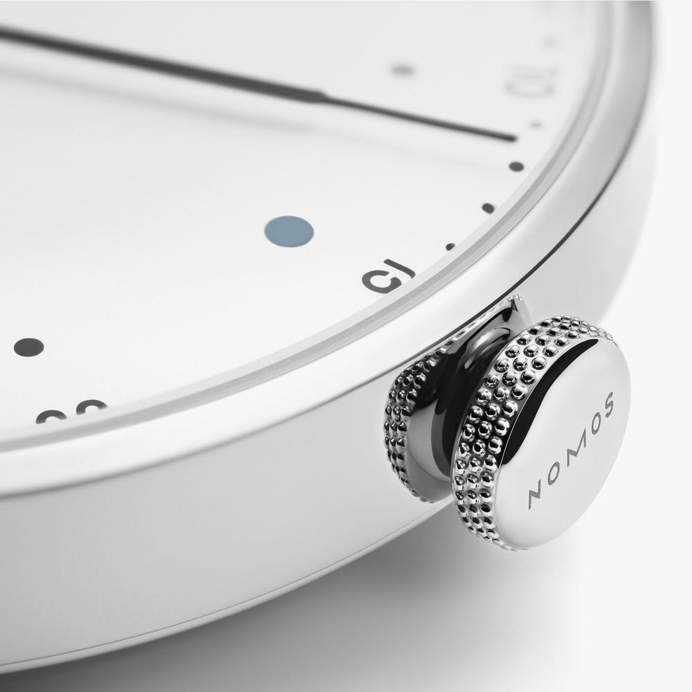 Metro Date 38mm - White Silver-Plated on Leather Strap