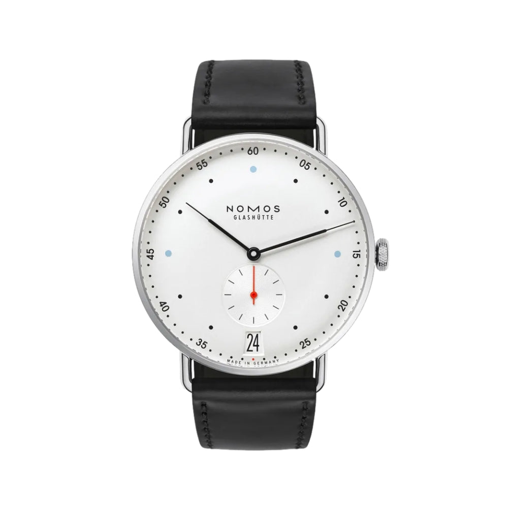 Metro Date 38mm - White Silver-Plated on Leather Strap