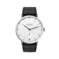 Metro Date 38mm - White Silver-Plated on Leather Strap
