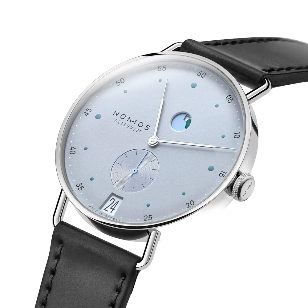 Metro Date Power Reserve 37mm - Ice Blue on Leather Strap