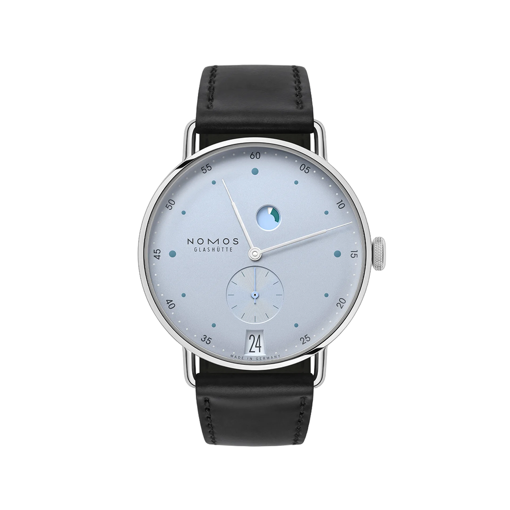 Metro Date Power Reserve 37mm - Ice Blue on Leather Strap
