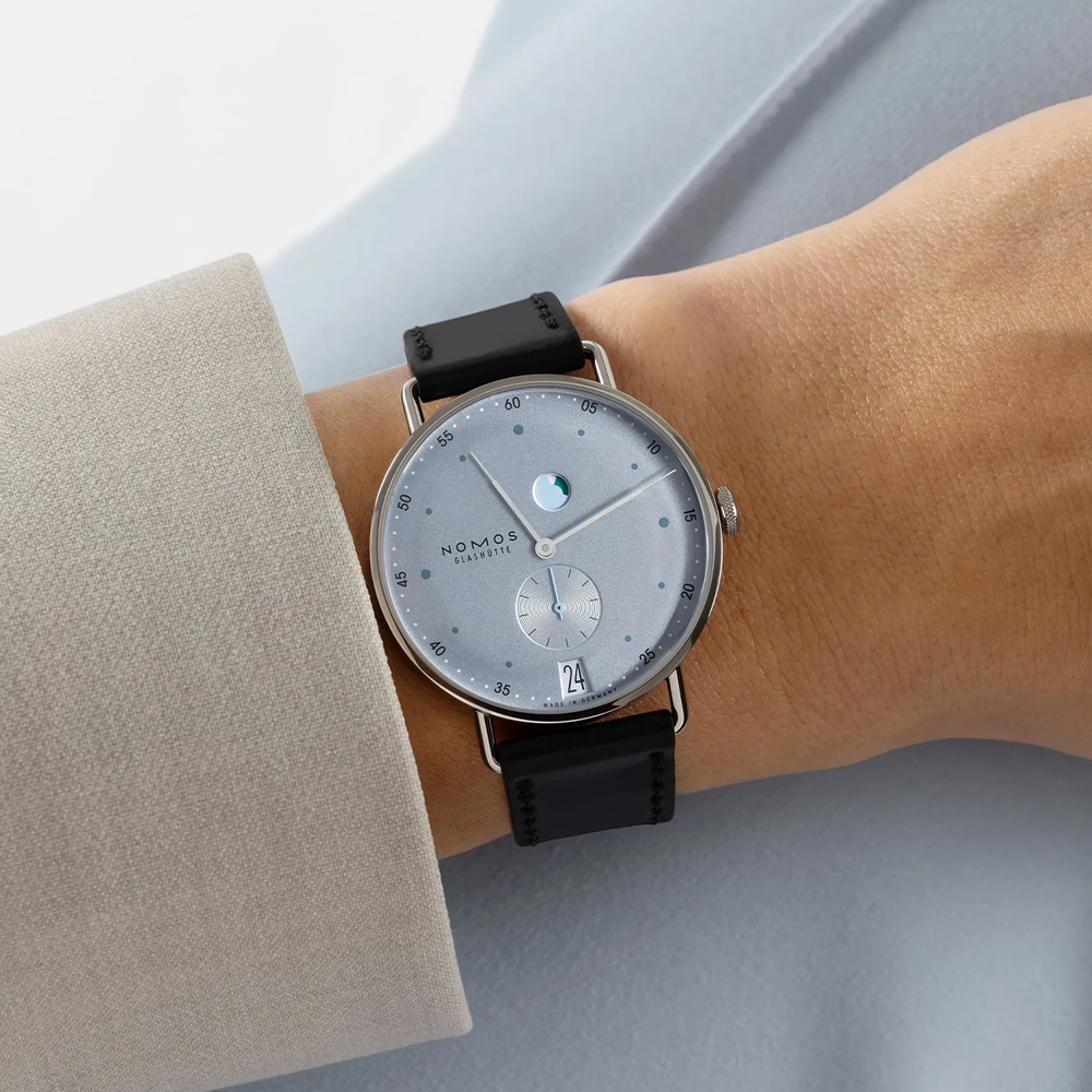 Metro Date Power Reserve 37mm - Ice Blue on Leather Strap