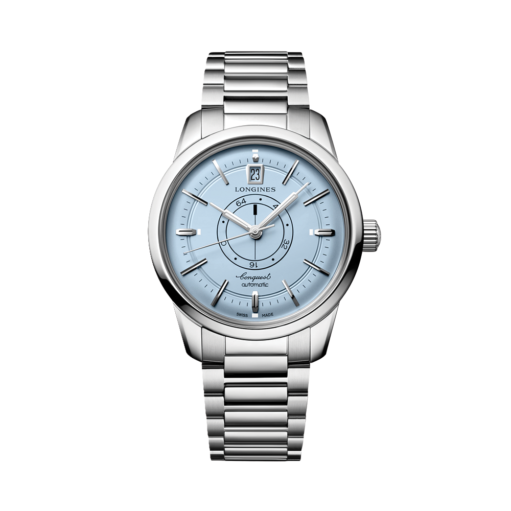 Conquest Heritage Central Power Reserve 38mm - Light Blue Opaline on Bracelet