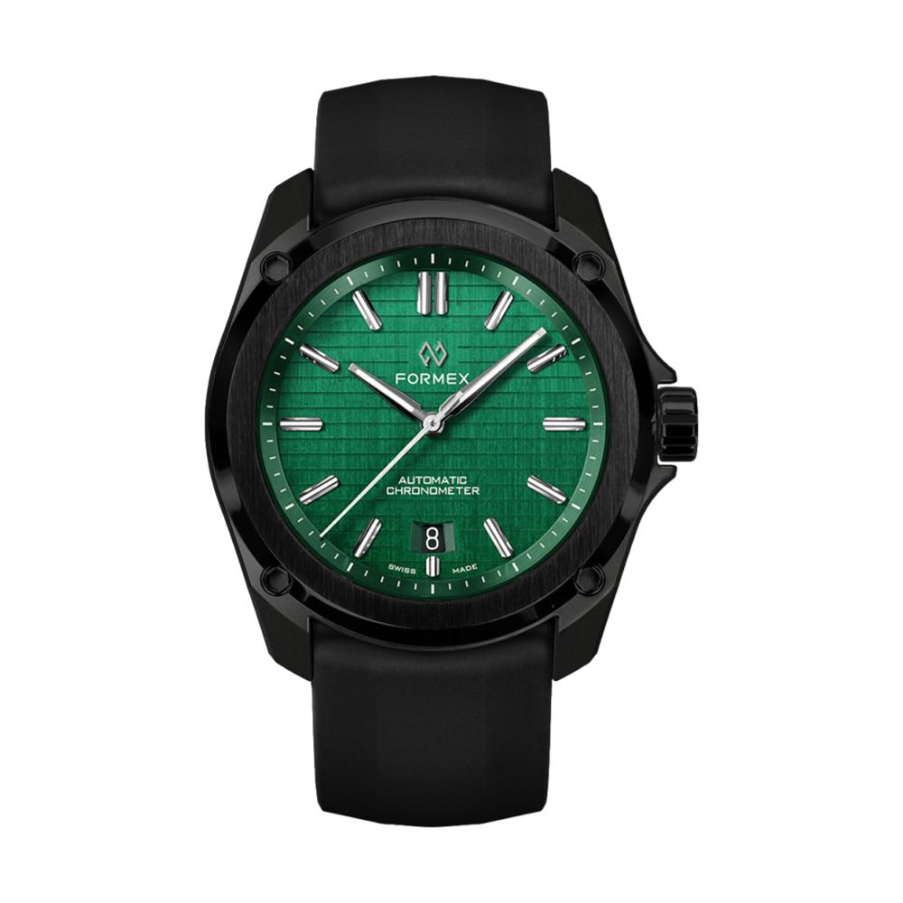 Essence Leggera green dial automatic chronometer with black case and black rubber strap