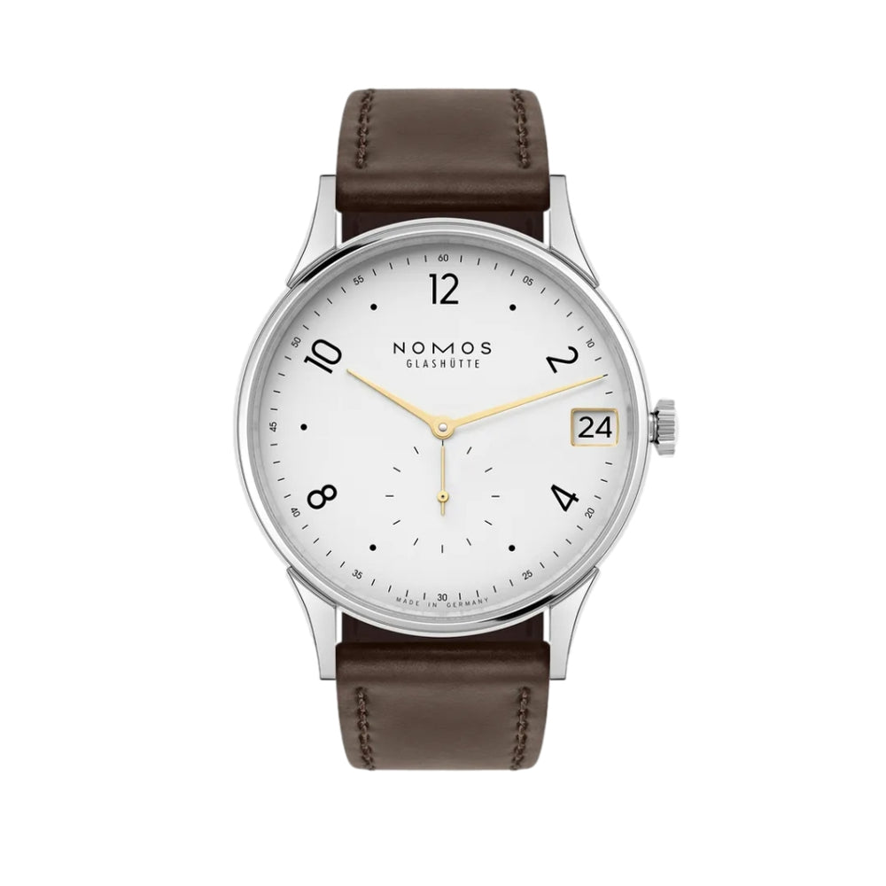 Minimatik Date Gold Hands 39mm - White Silver-Plated on Leather Strap