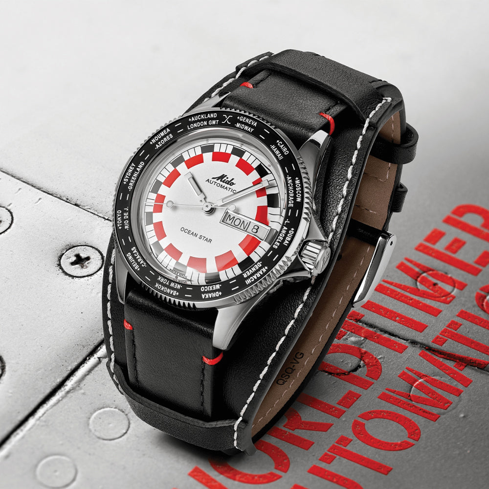 Ocean Star Worldtimer 40.5mm - Silver on Leather Strap