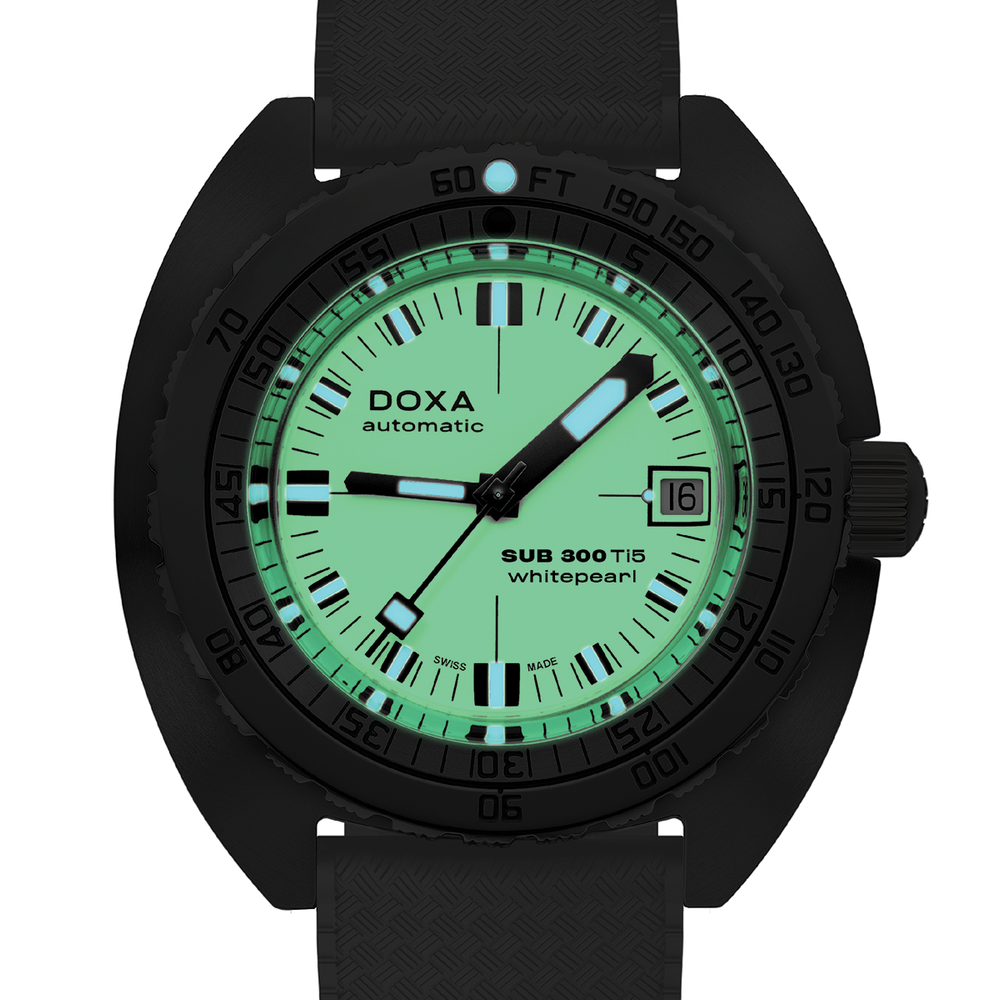 SUB 300 Ti5 42.5mm - Full Lume White on Rubber Strap