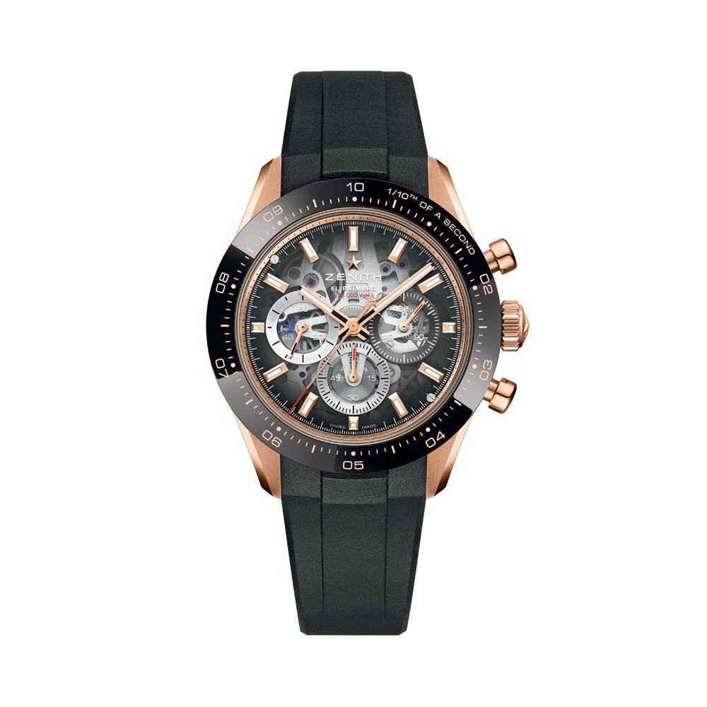 Chronomaster Sport Skeleton 18K rose gold 41mm with grey skeleton dial on black rubber strap