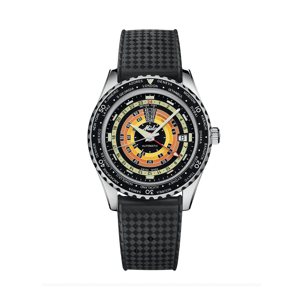 Ocean Star Decompression Worldtimer 40.5mm - Black on Rubber Strap w/ Additional Bracelet