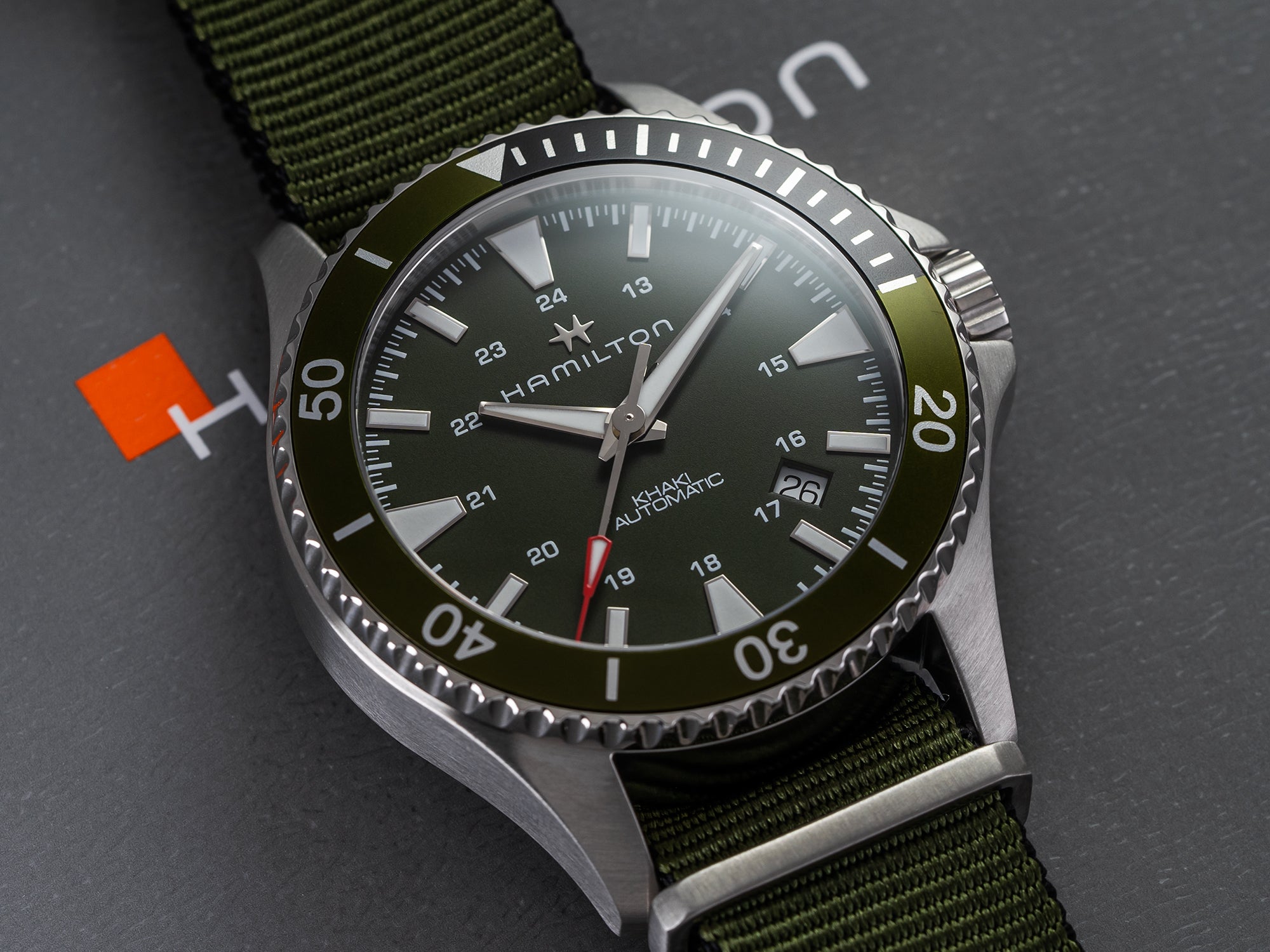 Khaki Navy Scuba Auto - Green on Strap