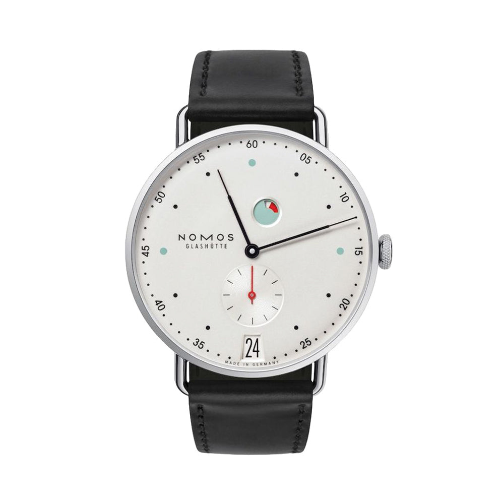 Metro 37mm - White Silver-Plated on Leather Strap