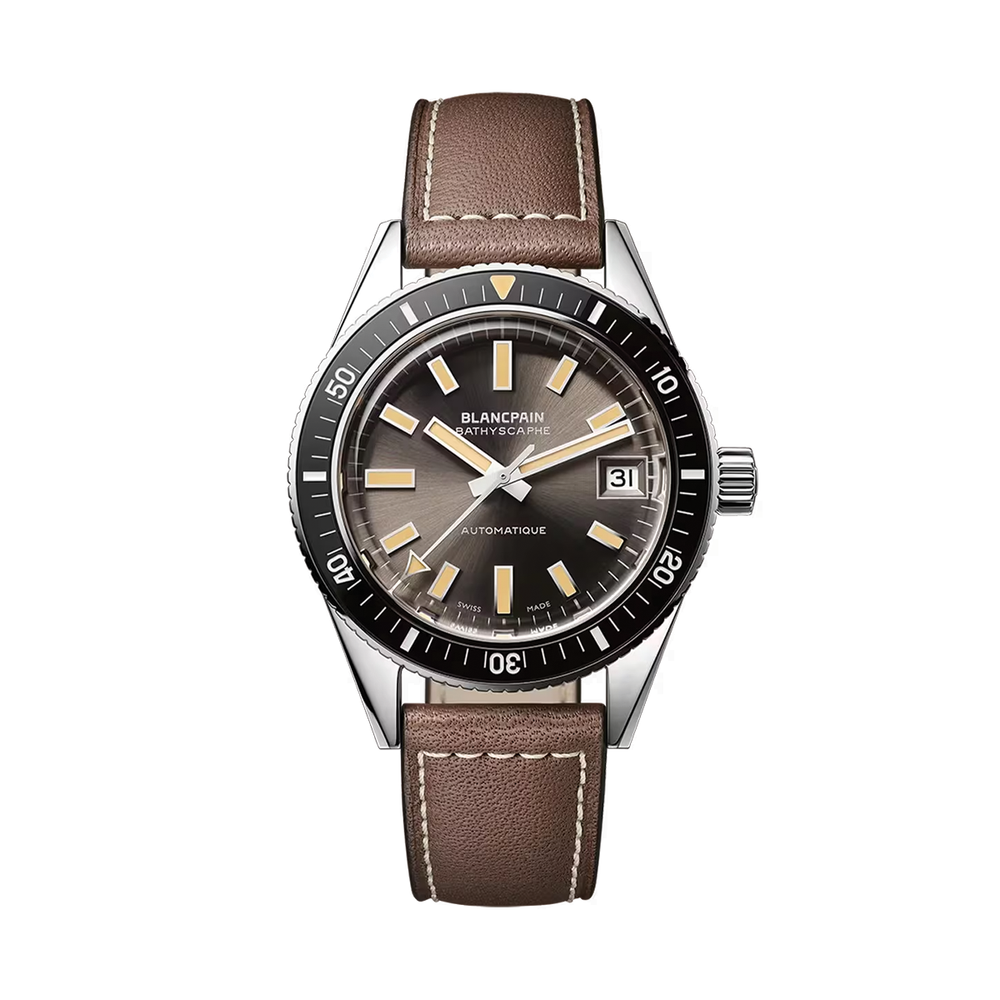 Fifty Fathoms Bathyscaphe Limited Edition 37.4mm - Grey on Leather Strap