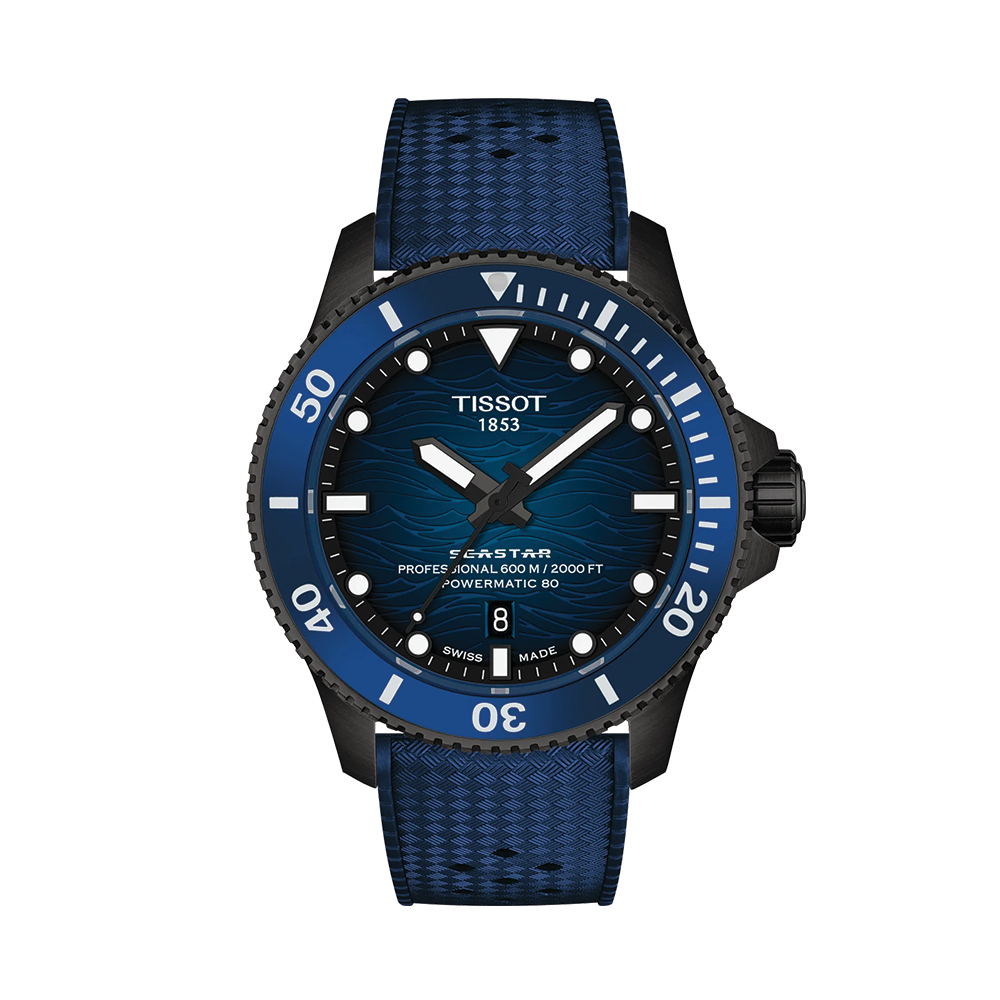 Tissot Seastar 2000 Professional blue dial diver's watch on blue rubber strap